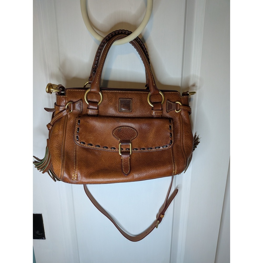 Dooney & Bourke Florentine Leather Drawstring Bucket Bag Ginger Brown Tassel
